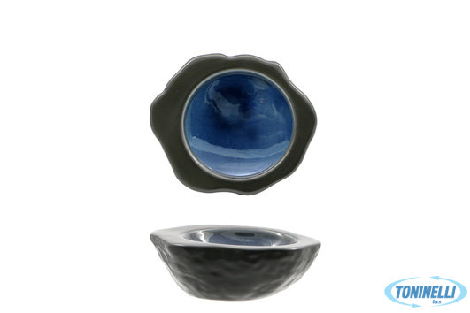 Import Tavola Madeira-Coppa Concava Effetto Pietra Cm.13,8X12 Nero-Blu In Porcel