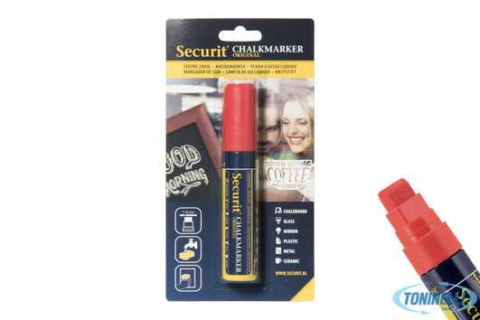 Securit Pennarello A Gesso Liquido Singolo, Punta Grande 7-15 Mm, Colore Rosso