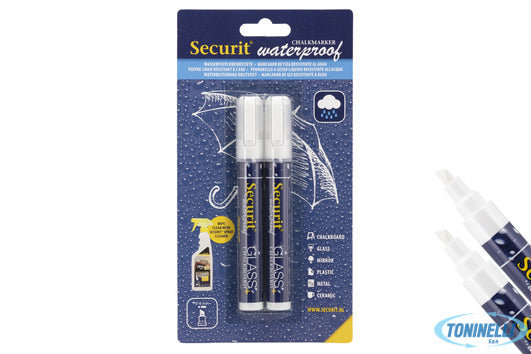 Securit Set 2 Pennarelli A Gesso Liquido Resistenti All'Acqua, Punta Media 2-6