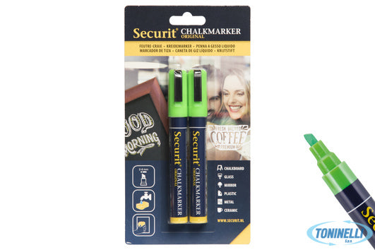 Securit Set 2 Pennarelli A Gesso Liquido Singolo, Punta Media 2-6 Mm, Colore Ve