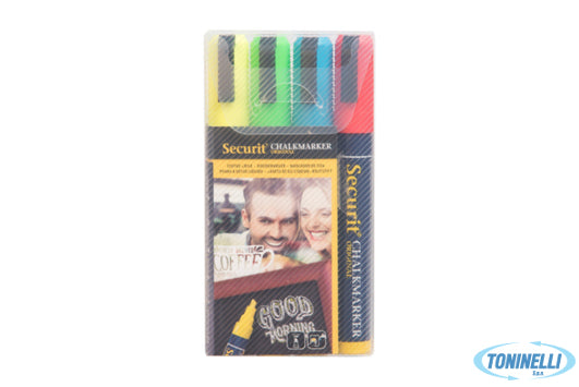 Securit Set 4 Pennarelli A Gesso Liquido, Punta Media 2-6 Mm, Colori Assortiti