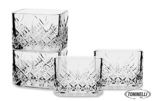 Pasabahce Timeless - Confezione 4 Coppette Quadrate Impilabili Cl 23,5 Cm 8 H.6