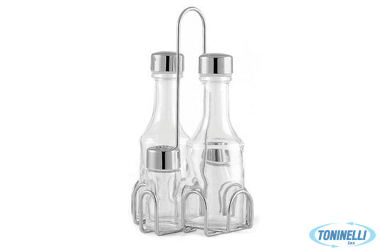 Comas Vinagr Saleros Quese - Menage 4 Pz In Vetro Ed Acciaio Inox 3103 - 12799