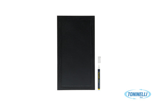 Securit Woody - Lavagna Da Parete Nera Con Cornice Nera Cm 20X40 Con 1 Pennarel