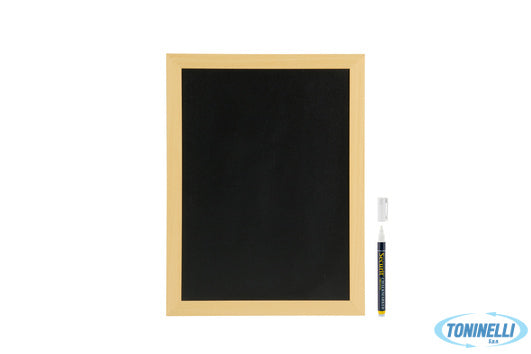 Securit Woody - Lavagna Da Parete Nera Con Cornice Teak Cm 30X40 Con 1 Pennarel