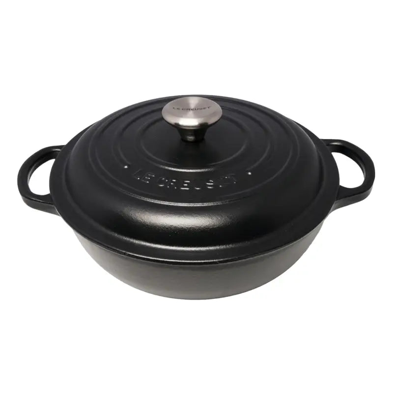 Marmitta Evolution in ghisa vetrificata con coperchio alto-color nero matt-22 cm