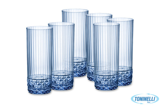 Bormioli Rocco America '20S Blu Zaffiro Confezione Da 6 Bicchieri Long Drink Cl