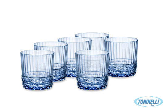 Bormioli Rocco America '20S Blu Zaffiro Confezione Da 6 Bicchieri Rocks Cl 30 H
