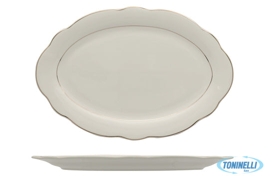 Import Tavola Grace Filo Oro-Piatto Ovale In Porcellana Alluminica Cm 36X24,5 -