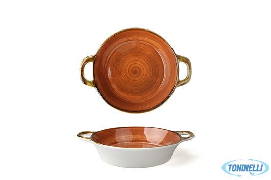 Import Tavola Just-Tegamino 2 Manici Cm.15 Rosso/Aran. In Porcellana 6931D-C400-