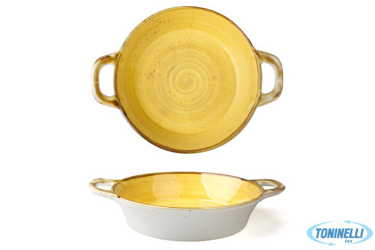 Import Tavola Just-Tegamino 2 Manici Cm.20 Giallo In Porcellana 6931D-C399-10 -