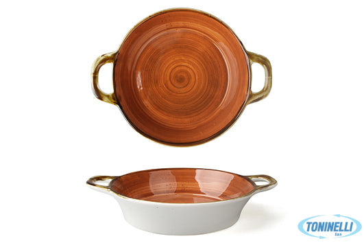 Import Tavola Just-Tegamino 2 Manici Cm.20 Rosso/Aran. In Porcellana 6931D-C400-