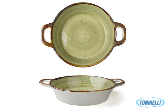 Import Tavola Just-Tegamino 2 Manici Cm.20 Verde In Porcellana 6931D-C401-10 - 1