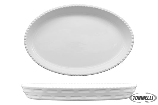 Import Tavola Justwhite-Pirofila Cordonata Ovale Cm.28,5X17X4,5 Hhm1017 - 22665