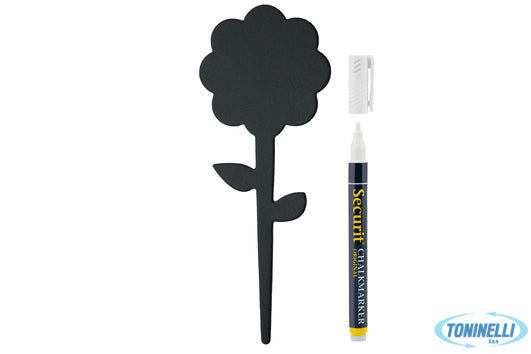 Securit  Lavagna Con Punta-Set 5 Etichette A Forma Di Fiore Con Pennarello 18X7X
