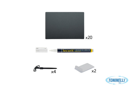 Securit  Lavagnetta Tag Formato A7 Cm 10,5X7,4X0,1 Nera 20 Pezzi   1 Pennarello