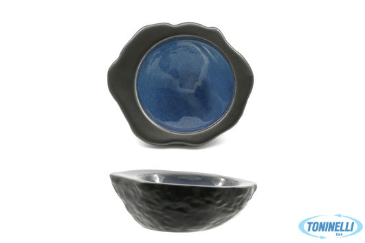 Import Tavola Madeira-Coppa Concava Effetto Pietra Cm.19,5X17,5 Nero-Blu In Porc