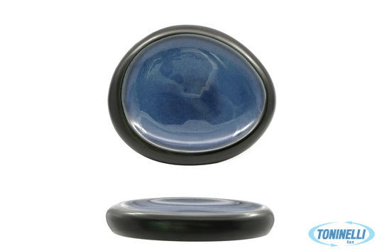 Import Tavola Madeira-Madeira-Piatto Alto Ovale Cm.20,6X16 Nero-Blu In Porcellan