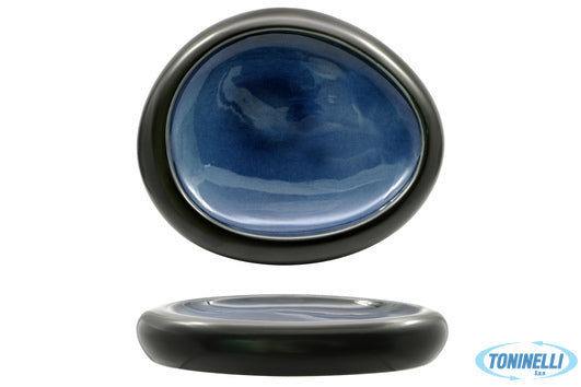 Import Tavola Madeira-Madeira-Piatto Alto Ovale Cm.26,5X22,5 Nero-Blu In Porcell