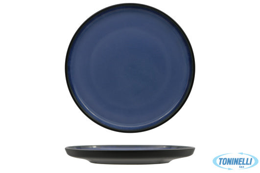 Import Tavola Madeira-Piatto Tondo Nordic Cm.26,3 Nero-Blu In Porcellana H11363-