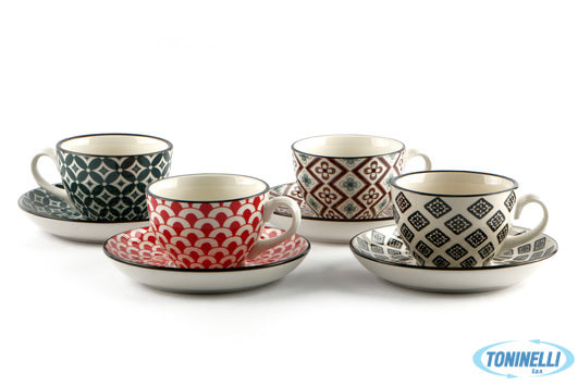 Import Tavola Mosaik-Confezione 4 Tazze The Con Piatto Cl.16 Decori Assortiti  R