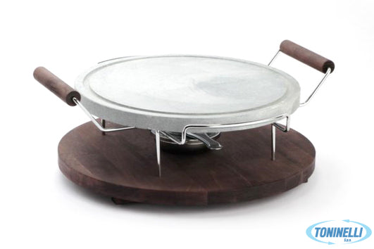 Bisetti              Pietra Ollare Rotonda Diametro Cm 30 Con Base In Legno E Fo