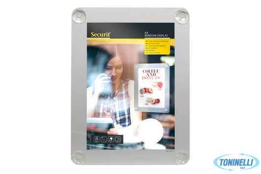 Securit  Porta Poster Da Vetrina Color Grigio Per A4 Con 4 Ventose Cm 36X27,1