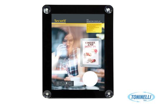 Securit  Porta Poster Da Vetrina Color Nero Per A4 Con 4 Ventose Cm 36X27,1    P