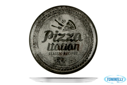 Saturnia  Recipes Napoli-Piatto Pizza Cm 31 Con Decoro Posate-Trancio Colore Ner