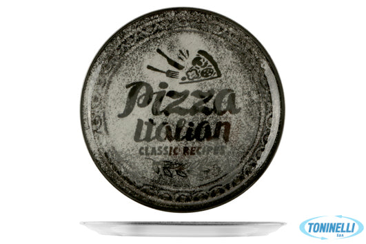 Saturnia  Recipes Napoli-Piatto Pizza Cm 33 Con Decoro Posate-Trancio Colore Ner