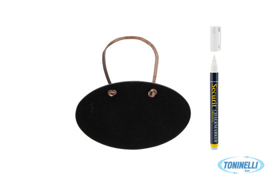 Securit  Set Da 6 Lavagne Tag Ovali Con Cordoncino Per Bottiglie. Colore Nero, S