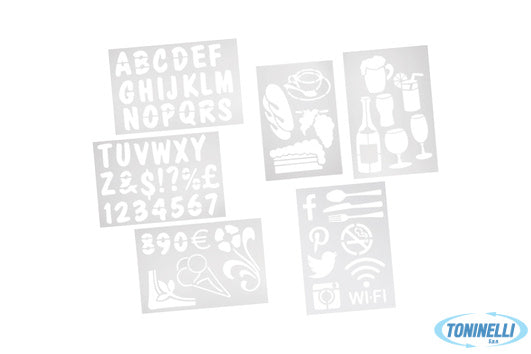 Securit  Set Da 6 Stencil Con Lettere, Numeri, Forme E Social Media Cm 22X32   S