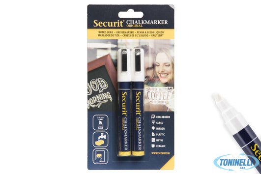 Securit  Set 2 Pennarelli A Gesso Liquido Singolo, Punta Media 2-6 Mm, Colore Bi
