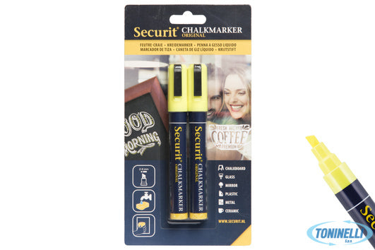 Securit  Set 2 Pennarelli A Gesso Liquido Singolo, Punta Media 2-6 Mm, Colore Gi