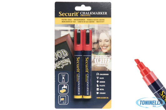 Securit  Set 2 Pennarelli A Gesso Liquido Singolo, Punta Media 2-6 Mm, Colore Ro