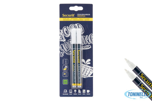 Securit  Set 2 Pennarelli A Gesso Liquido, Punta Fine 1-2 Mm, Colore Bianco In B