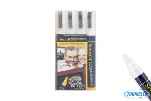 Securit  Set 4 Pennarelli A Gesso Liquido, Punta Media 2-6 Mm, Colore Bianco   S