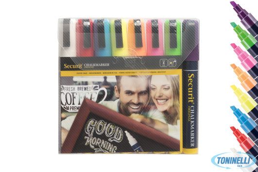 Securit  Set 8 Pennarelli A Gesso Liquido, Punta Media 2-6 Mm, Colori Assortiti