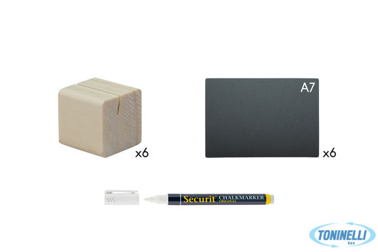Securit  Supporto Porta Tag A Cubo In Legno Con Fessura 6 Pz  1 Pennarello Ad Ac