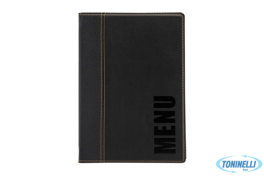 Securit  Trendy-Portamenu In Similpelle Colore Nero Scritta Menu In Bassorilievo