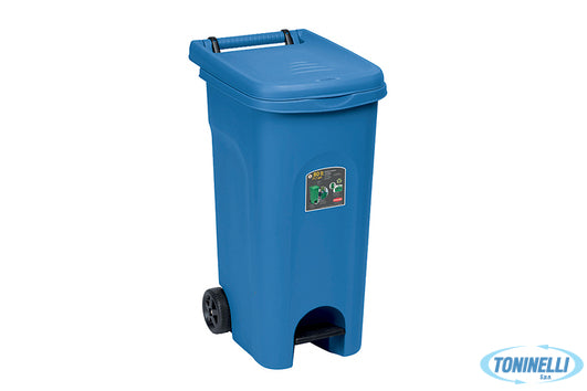 Stefanplast Urban Eco System-Bidone Lt.80 Blu Capri Con Ruote E Pedale 25602 - 1