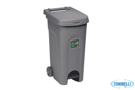 Stefanplast Urban Eco System-Bidone Lt.80 Grigio Polvere Con Ruote E Pedale 2560