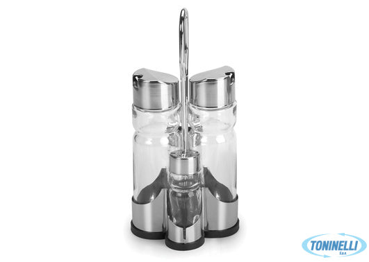 Comas Vinagr Saleros Quese - Menage Paris 4 Pz In Vetro Ed Acciaio Inox 3697 - 1
