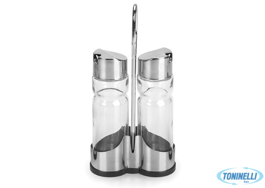 Comas Vinagr Saleros Quese - Menage 2 Pz In Vetro Ed Acciaio Inox 3698 - 12796
