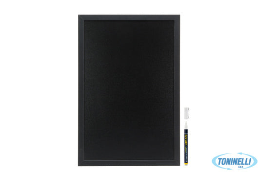 Securit  Woody - Lavagna Da Parete Nera Con Cornice Nera Cm 40X60 Con 1 Pennarel