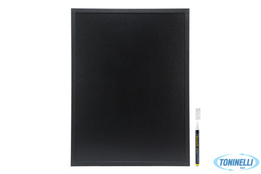 Securit  Woody - Lavagna Da Parete Nera Con Cornice Nera Cm 60X80 Con 1 Pennarel