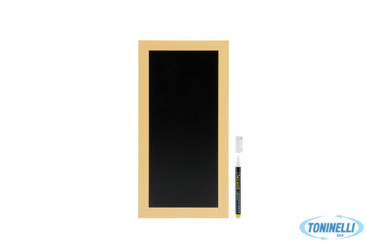 Securit  Woody - Lavagna Da Parete Nera Con Cornice Teak Cm 20X40 Con 1 Pennarel