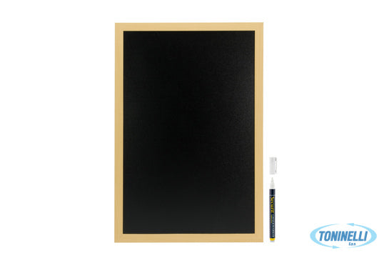 Securit  Woody - Lavagna Da Parete Nera Con Cornice Teak Cm 40X60 Con 1 Pennarel