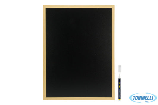 Securit  Woody - Lavagna Da Parete Nera Con Cornice Teak Cm 40X60 Con 1 Pennarel